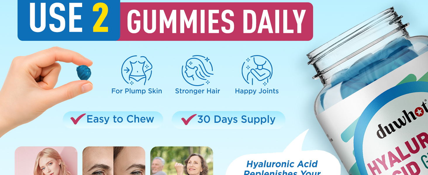 duhwot Hyaluronic Acid Gummies, Hyaluronic Acid Supplements for Women & Men