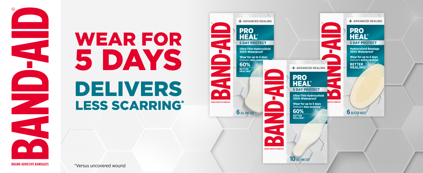 BAND-AID Brand Pro Heal 5 Day Protect Hydrocolloid Bandages, Assorted, 14ct