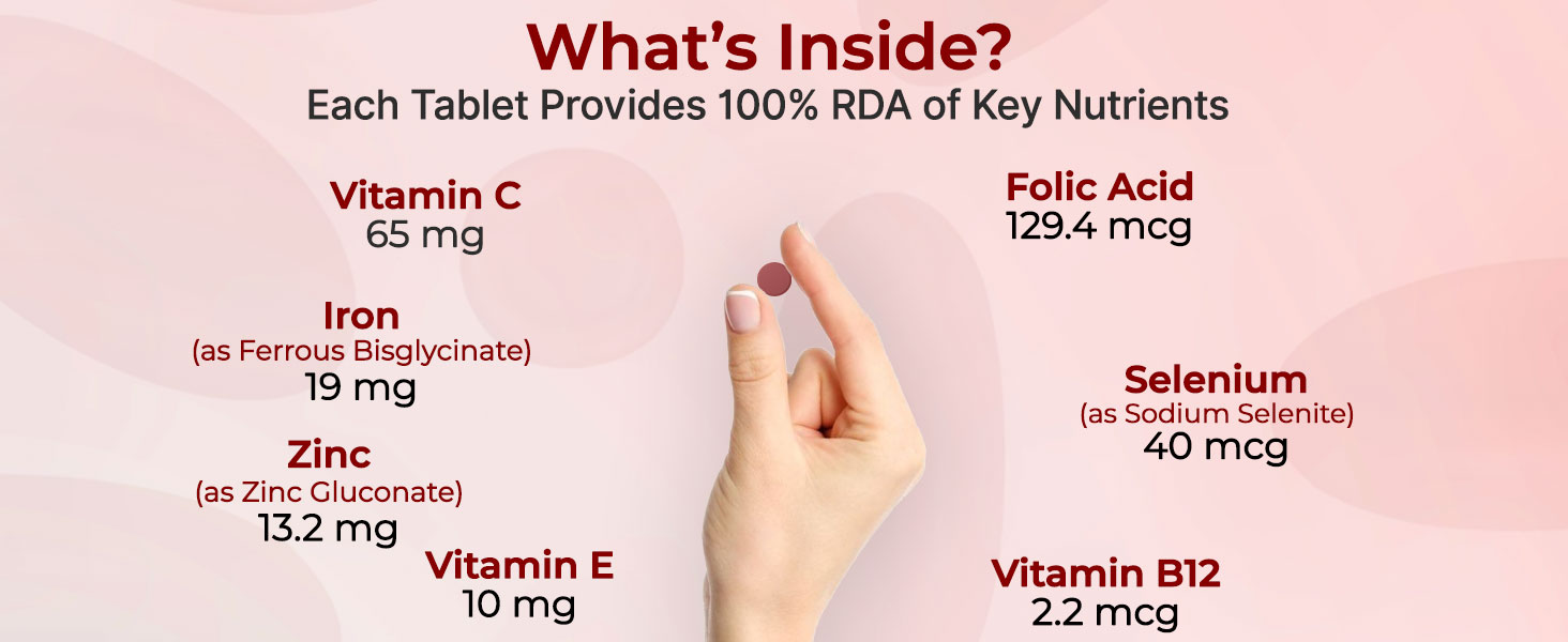 INLIFE Iron Folic Acid, Chelated Ferrous Bisglycinate, 60 Tablets