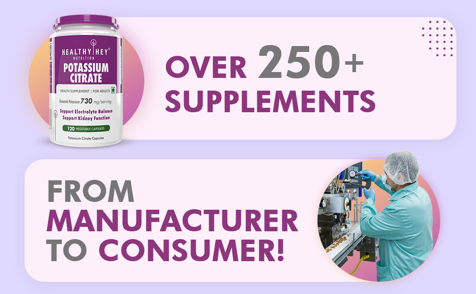 HealthyHey Nutrition Potassium Citrate -120 Vegetable Capsules