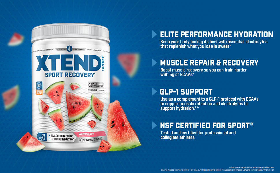 XTEND Sport BCAA Powder Blue Raspberry Ice - Electrolyte Powder for Recovery & Hydration with Amino Acids - 30 Servings