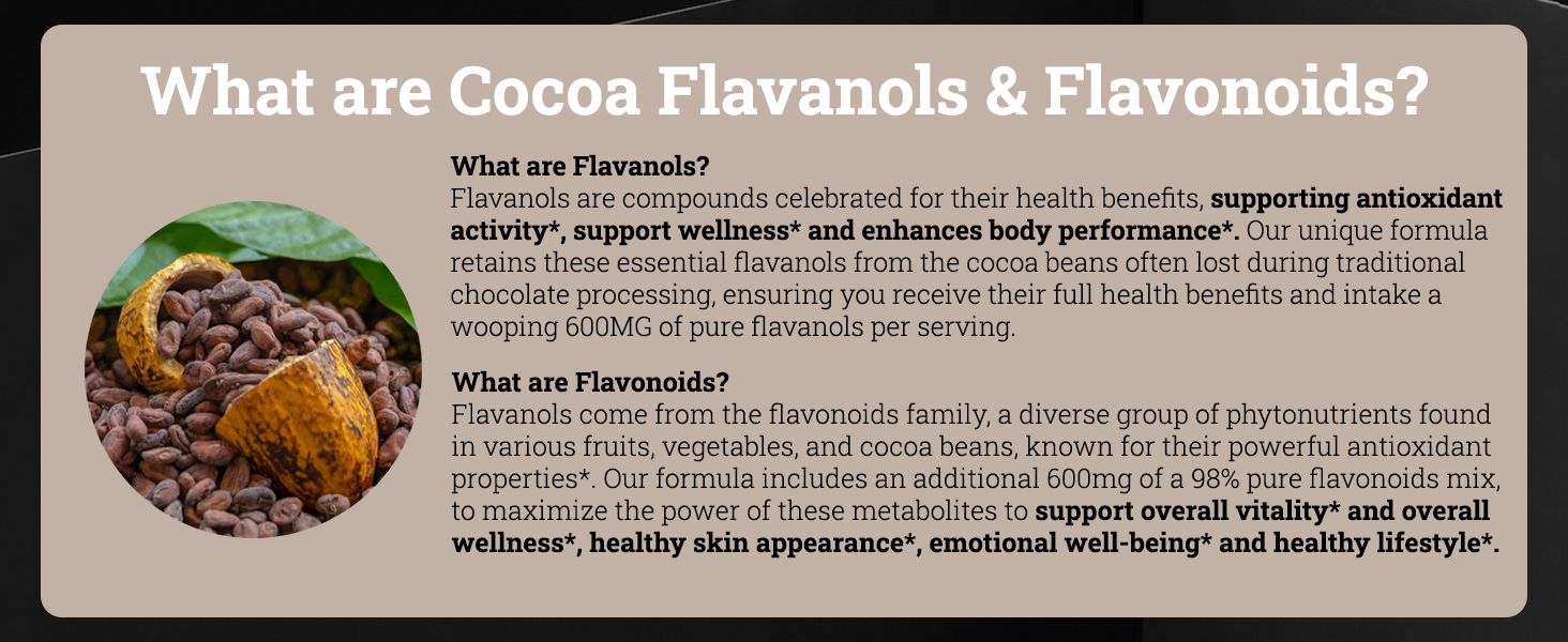 Black Forest High Flavanol Cocoa Powder - 1200mg Flavanols & Flavonoids with 600mg Epicatechin - 10X Concentrated Dark Cocoa Extract for Nitric Oxide and Wellness Support - Non-GMO Vegan