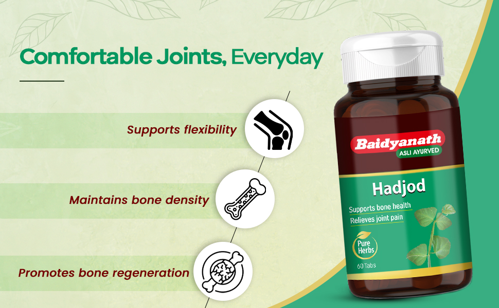 Baidyanath Hadjod - 60 Tablets (Pack of 2) | Supports Bone Strength, Joint Flexibility & Mobility |