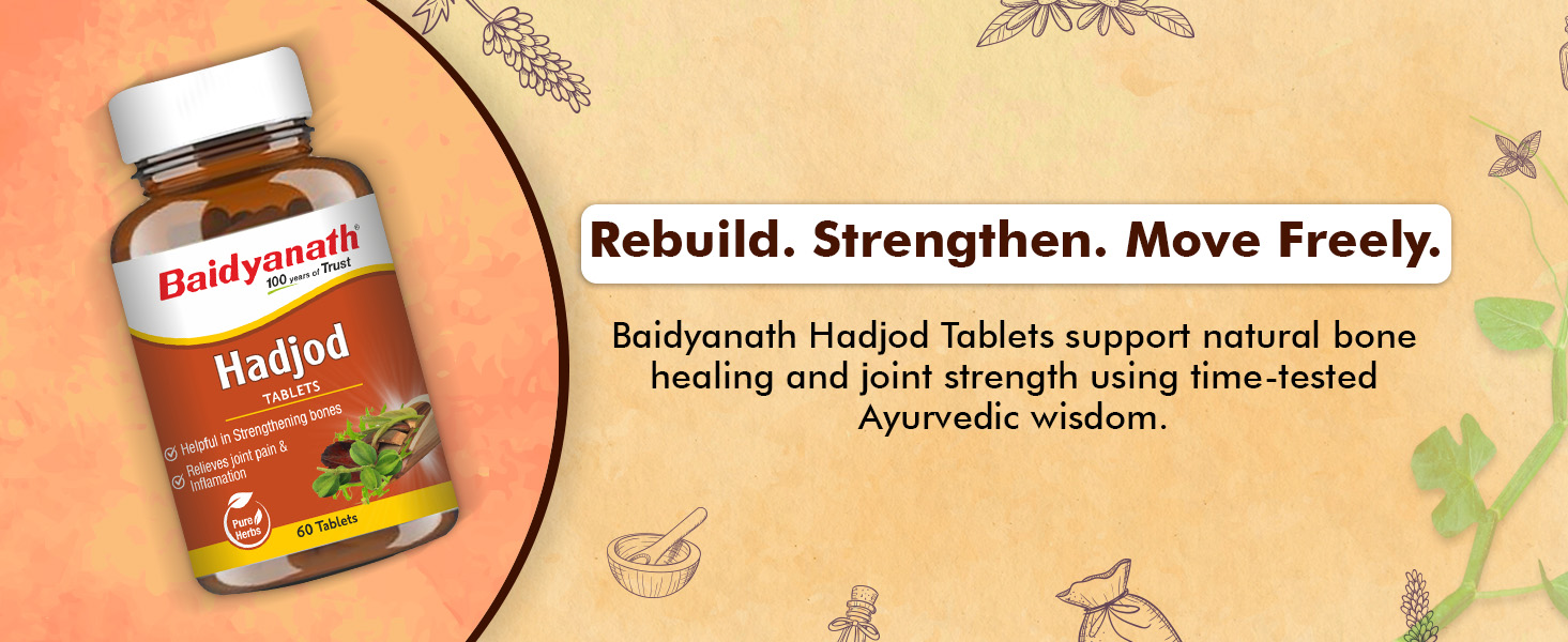 Baidyanath Ayurved Hadjod - 60 Tabs | Pure Natural Ayurved Tablets | For Joint Health, Wellness Tablets | Helps in Weight And Bone Support (Pack of 2)