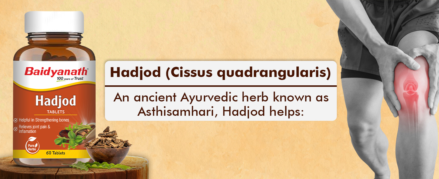 Baidyanath Ayurved Hadjod - 60 Tabs | Pure Natural Ayurved Tablets | For Joint Health, Wellness Tablets | Helps in Weight And Bone Support (Pack of 2)
