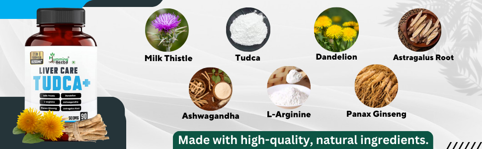 Humming Herbs Liver Care Tudca+ 7 In 1 Formula Blend Of Tudca, L-Arginine, Milk Thistle, Dandelion, Ashwagandha, Panax Ginseng, Astragalus Root-90 Cap, Pack Of 1