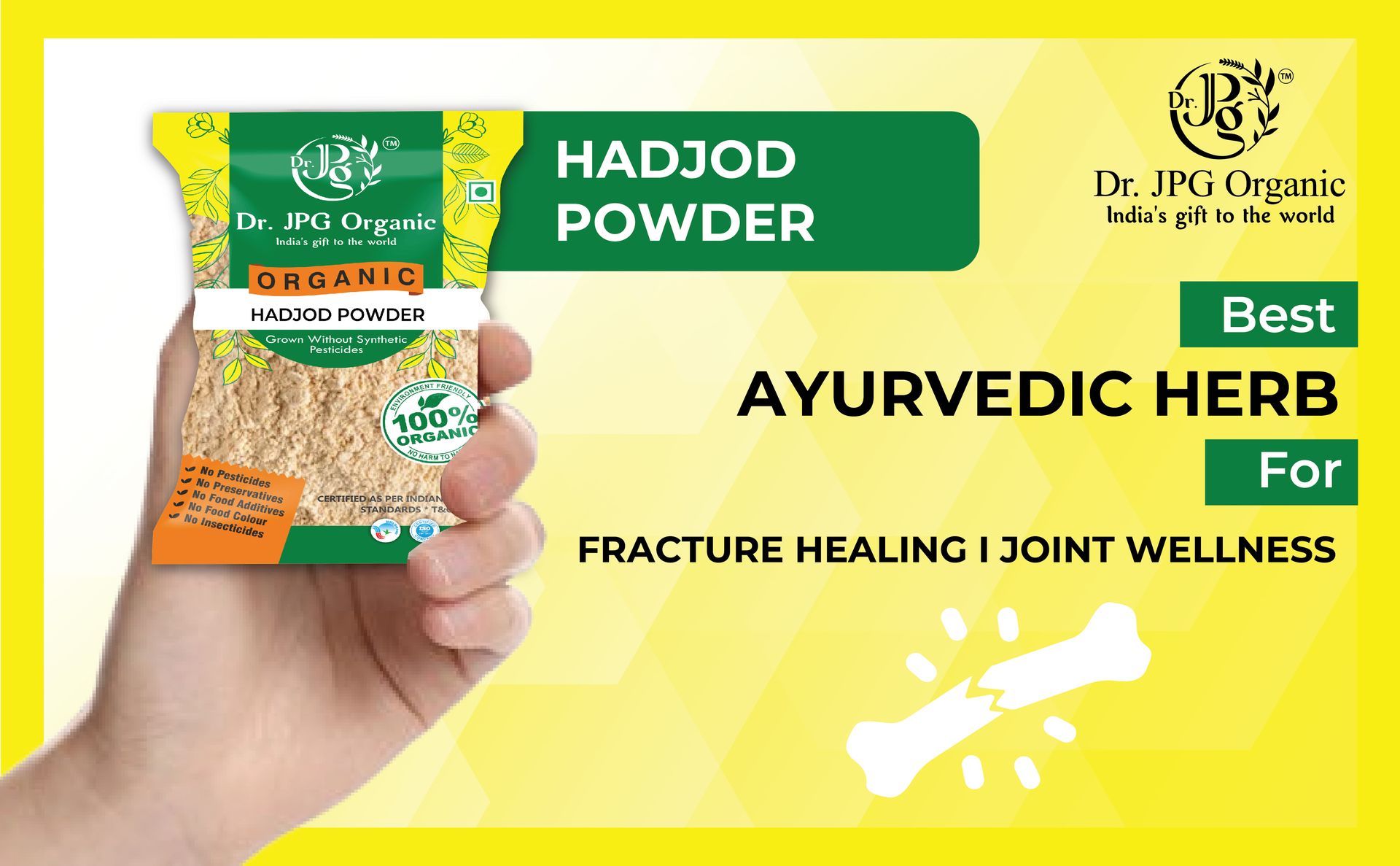 Dr. JPG Organic Hadjod Powder For Joint & Bone -200g / veld Grape/INDIA ORGANIC Certified.