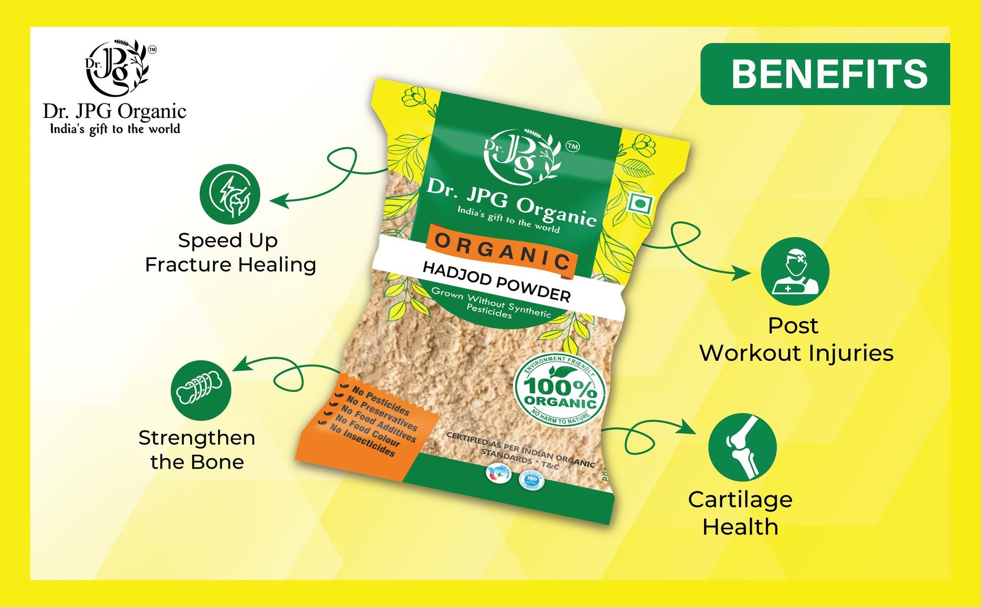 Dr. JPG Organic Hadjod Powder For Joint & Bone -200g / veld Grape/INDIA ORGANIC Certified.