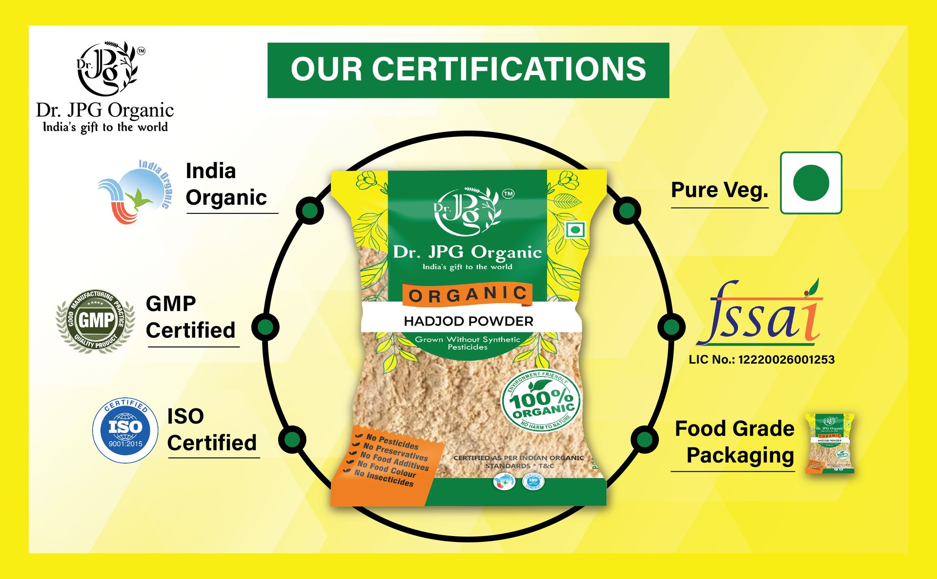Dr. JPG Organic Hadjod Powder For Joint & Bone -200g / veld Grape/INDIA ORGANIC Certified.