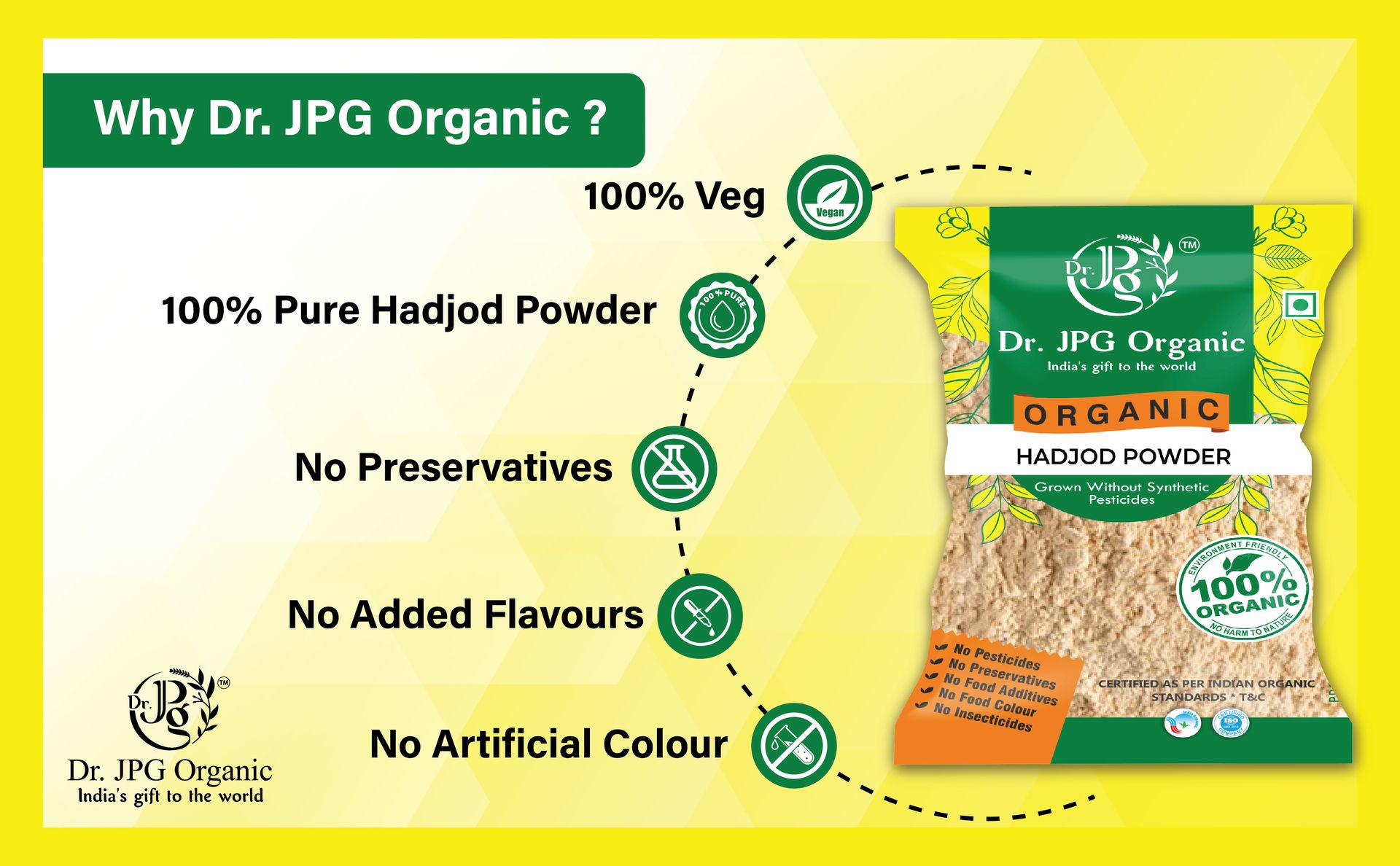 Dr. JPG Organic Hadjod Powder For Joint & Bone -200g / veld Grape/INDIA ORGANIC Certified.