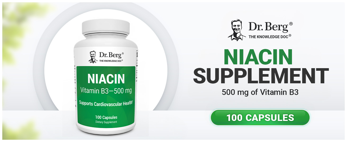 Dr. Berg Highly-Potent Niacin 500 mg – Now Only 125 mg per Capsule for Niacin Flush Tolerance Building – Gradually Increase to 500mg a Day – Vitamin B3 for Heart, Brain & Energy Support – 100 Capsules