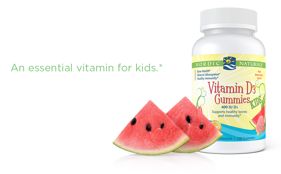 Nordic Naturals Vitamin D3 Gummies - 400 Iu Chewable For Kids | Cholecalciferol Vitamin D3 For Bone Health, Healthy Immunity - Wild Watermelon Splash, Vegetarian - 60 Gummies