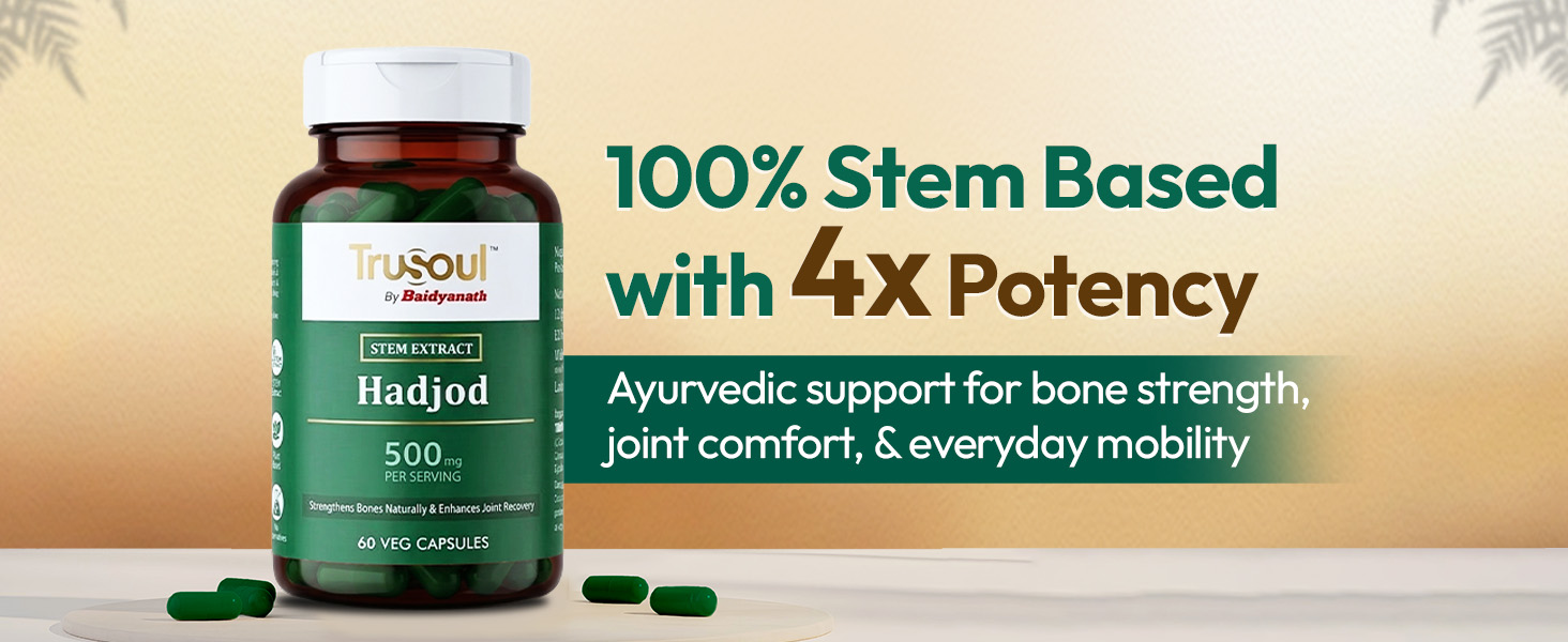 Baidyanath Trusoul Hadjod 60 Veg Capsules | Strengthens Bones Naturally 7 Enhance Joint Recovery | For Bone Support, Wellness Capsules | Helps Joint Flexibility