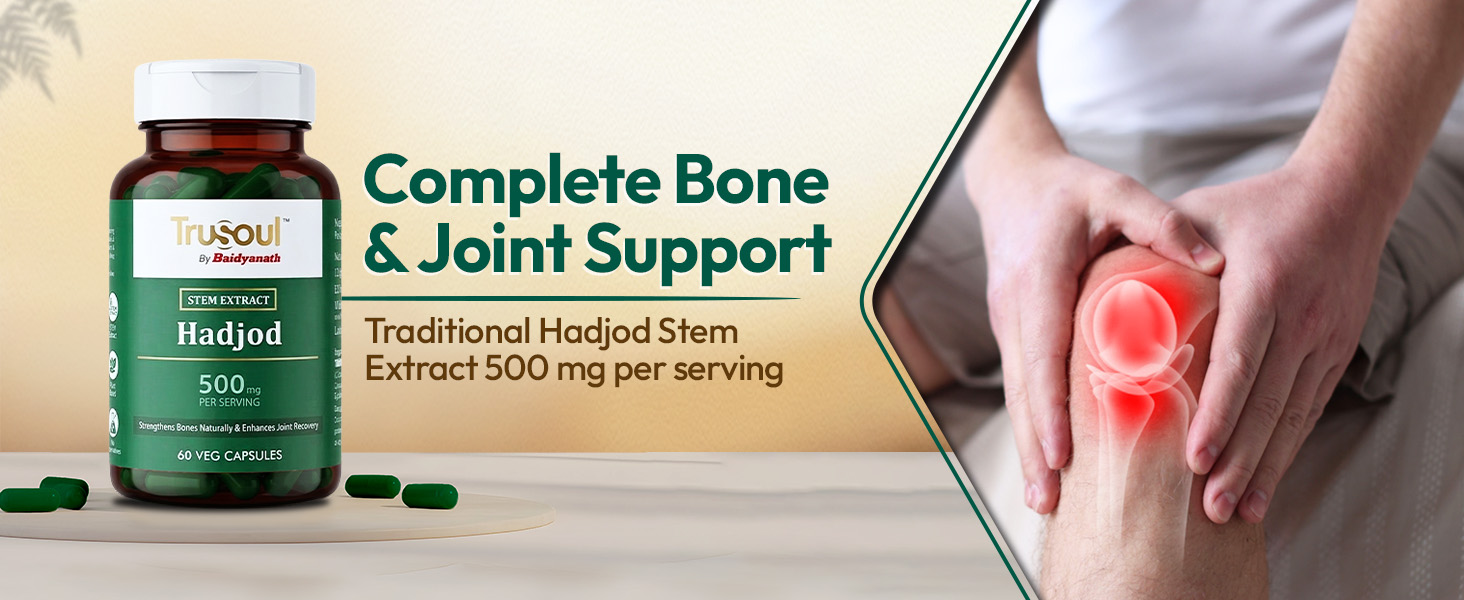 Baidyanath Trusoul Hadjod 60 Veg Capsules | Strengthens Bones Naturally 7 Enhance Joint Recovery | For Bone Support, Wellness Capsules | Helps Joint Flexibility