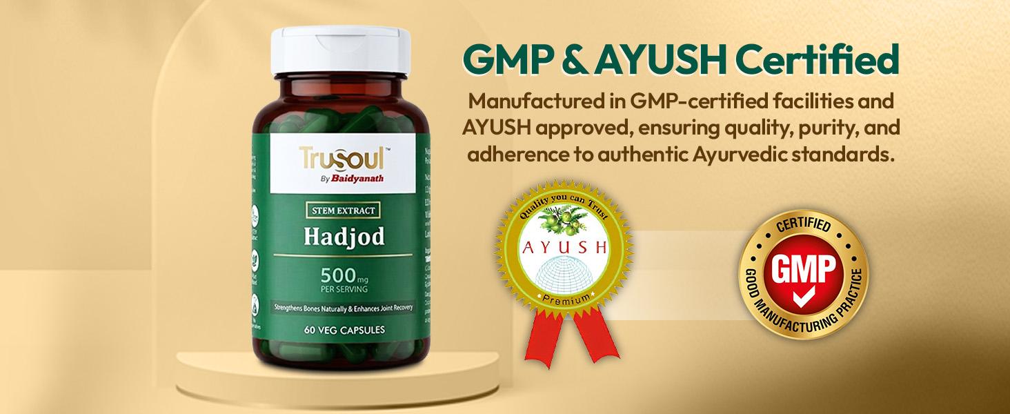 Baidyanath Trusoul Hadjod 60 Veg Capsules | Strengthens Bones Naturally 7 Enhance Joint Recovery | For Bone Support, Wellness Capsules | Helps Joint Flexibility