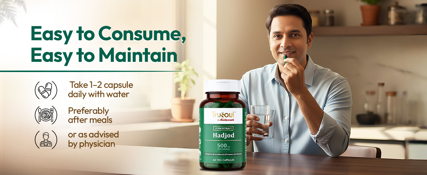 Baidyanath Trusoul Hadjod 60 Veg Capsules | Strengthens Bones Naturally 7 Enhance Joint Recovery | For Bone Support, Wellness Capsules | Helps Joint Flexibility