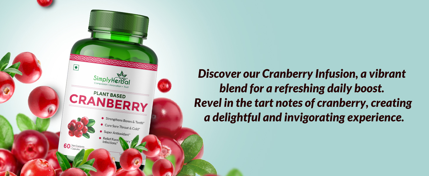 Simply Herbal D Mannose Cranberry Capsules 800 MG Supplement with Powerful Probiotics & Antioxidants Promotes Urinary Tract Health, Strong Bones & Teeth for Women & Men (60 Capsules)