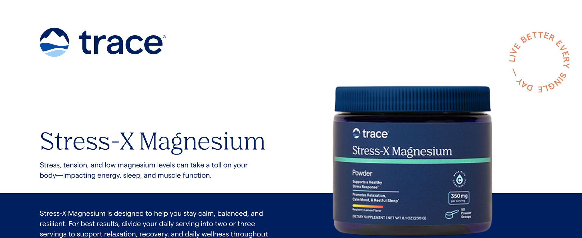 Trace Minerals Stress-X Magnesium Powder, 350mg, Raspberry Lemon, 8.1 oz