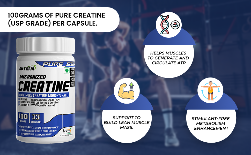 NutriJa Pure Micronized Creatine Monohydrate Powder- 100grams | Pre/Post Workout Supplement for Muscle Repair & Recovery