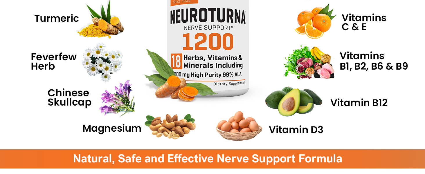 Neuropathy Support Supplement with 1200 mg HP-99 Alpha Lipoic Acid - Max Strength ALA Nerve Formula for Feet Hands Fingers Legs - Ultra Potent 18 in 1 Natural Nerve Vitamins - 180 Capsules