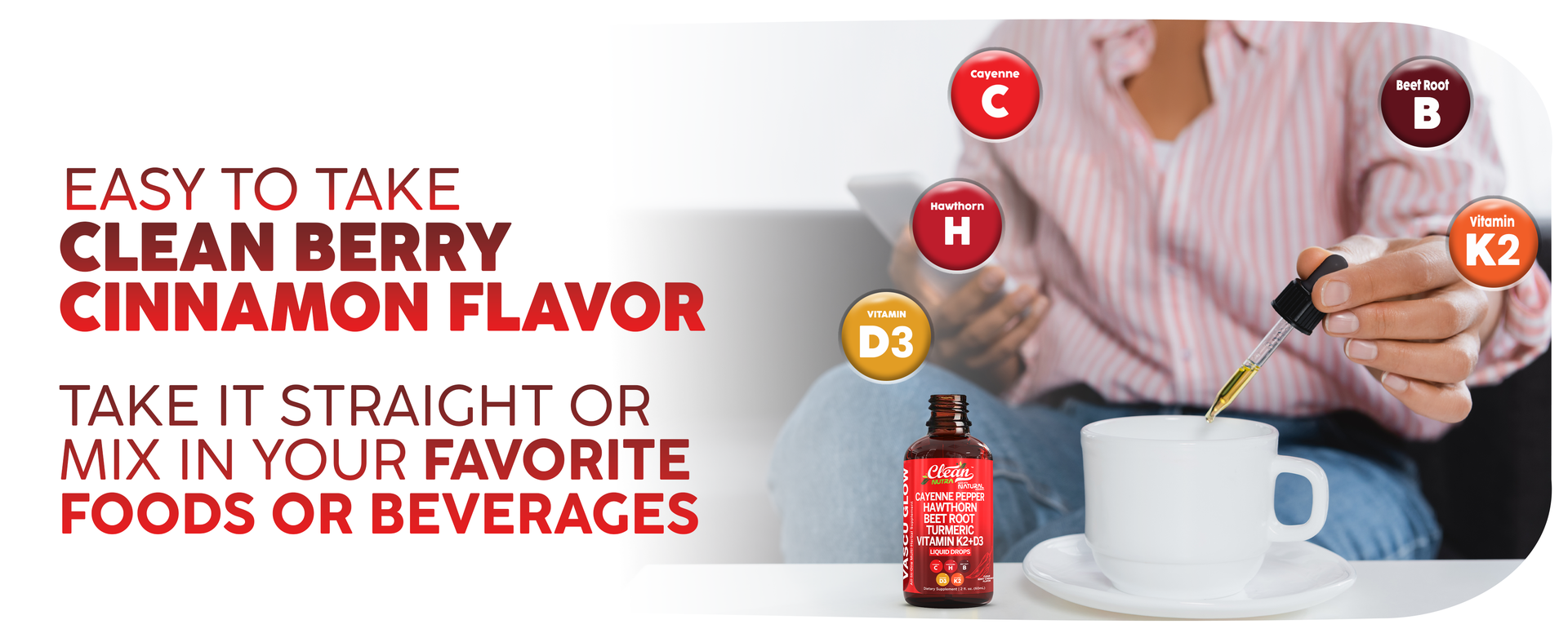 Clean Nutra Cayenne Pepper Drops Supplement Liquid + Hawthorn Berry, Vitamin D3 K2 Beet Root Powder, Ceylon Cinnamon, Turmeric Curcumin, Organic Panax Ginseng, Berberine Extract 1 Pack