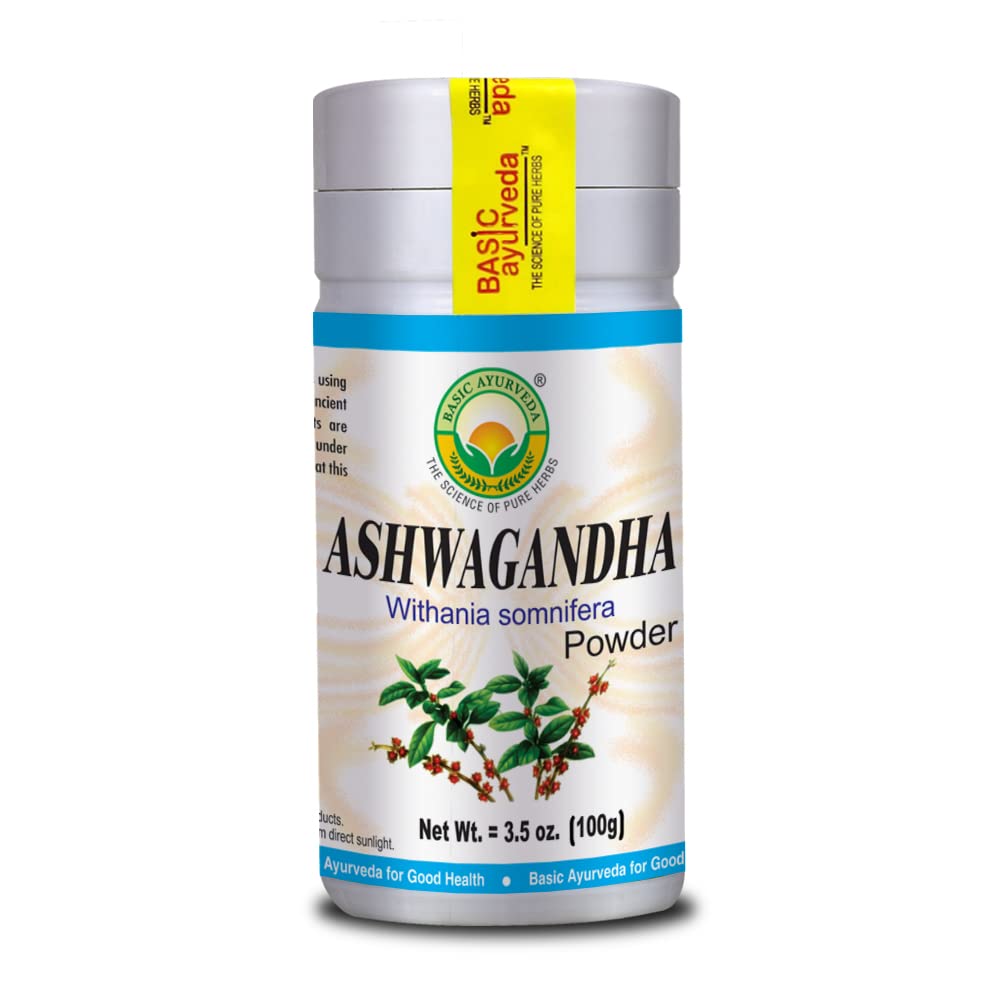 BASIC AYURVEDA Ashwagandha Powder ← Orgánica Indio Ginseng Root Extract TENER Energía, Focus, " Mood Support ← Natural Ayurvedic Herbal Supplement TEN 3.53 Oz (100g)