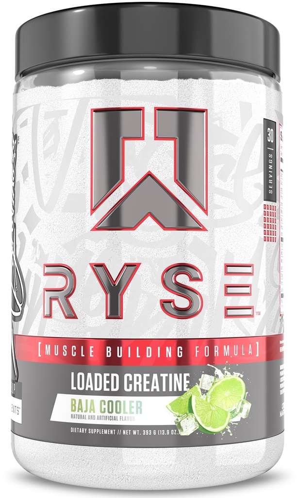 Cretina cargada RYSE para Hombres - Baja Cooler - Fórmula de construcción de músculo con 3 formas de electrolitos, Betaine Anhydrous y Peak ATP - Fuerza, Poder y Resistencia - 30 Servimientos