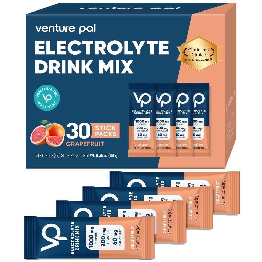 Venture Pal High Sodium Sugar Free Electrolytes Powder Packet - Hydration Packets with Vitamin, Sodium " Potassium ← Cero calorías ANTE Vegan, Keto &amp; Paleo Friendly Electrolyte Drink Mix - 30 Sticks