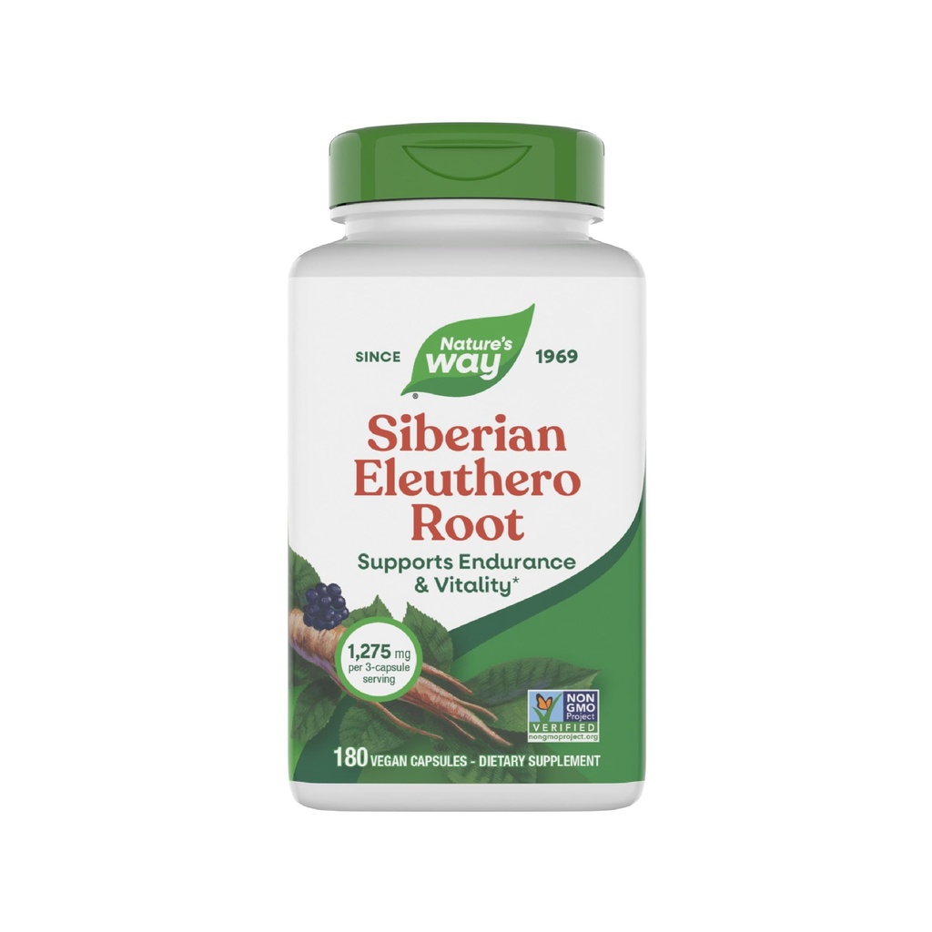 Natural Way Premium Herbal Siberian Eleuthero Root Suplemento, apoya la resistencia " Vitality*, Adaptogen*, 1.275 mg por 3-Capsule Serving, Non-GMO Project Verified, 180 cápsulas (Packaging May Vary)