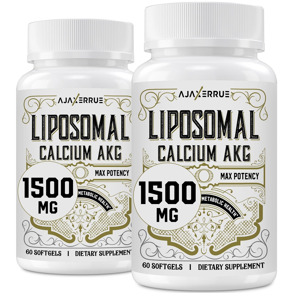Liposomal Calcio AKG Suplemento 1500 MG (Acido alfa-Ketoglutarico), Alta Absorción, Más Eficaz Que AAKG, Ca AKG para la Longevidad, Defensa de la Edad, Energía Celular, Función Metabólica, 120 Softgels