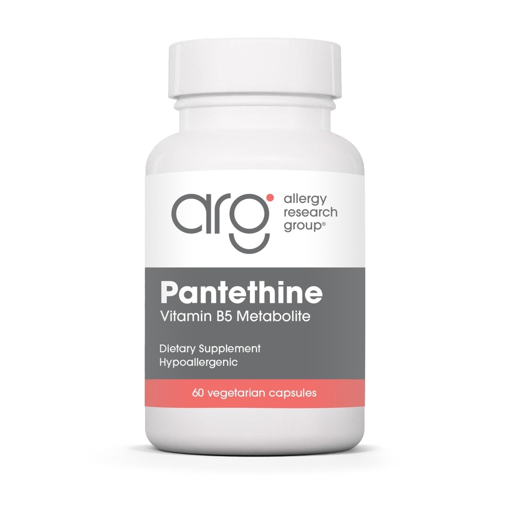 Allergy Research Group Pantethine Supplement - Vitamin B5, Pantothenic Acid, Metabolism Support, Liver Support, Cardiovascular Supplement, Coenzyme A, 660mg Vegetarian Capsules - 60 Cuenta