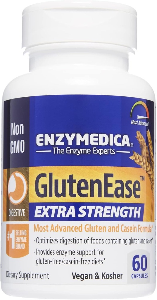 Enzymedica, GlutenEase Extra Strength, Maximum Potency Digestive Enzymes, Supports Gluten & Casein Intolerance, 60 cápsulas