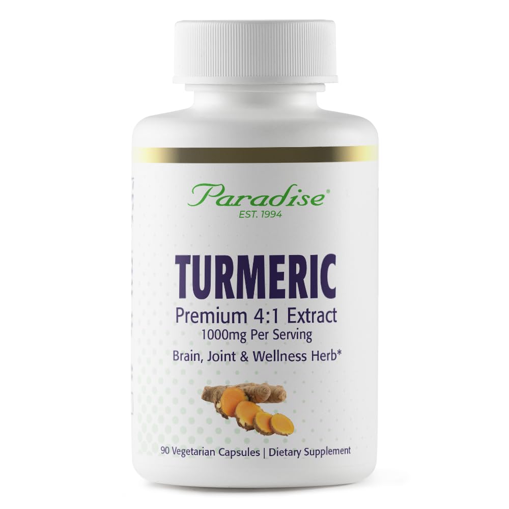 Rebozo de la Turmérica Orgánica Paradisiaca 4:1 Extracto de Espectro Único Activo, Super Potente, Ultra Puro, Vegano, No GMO, Gluten Gratis, 90 cápsulas vegetarianas