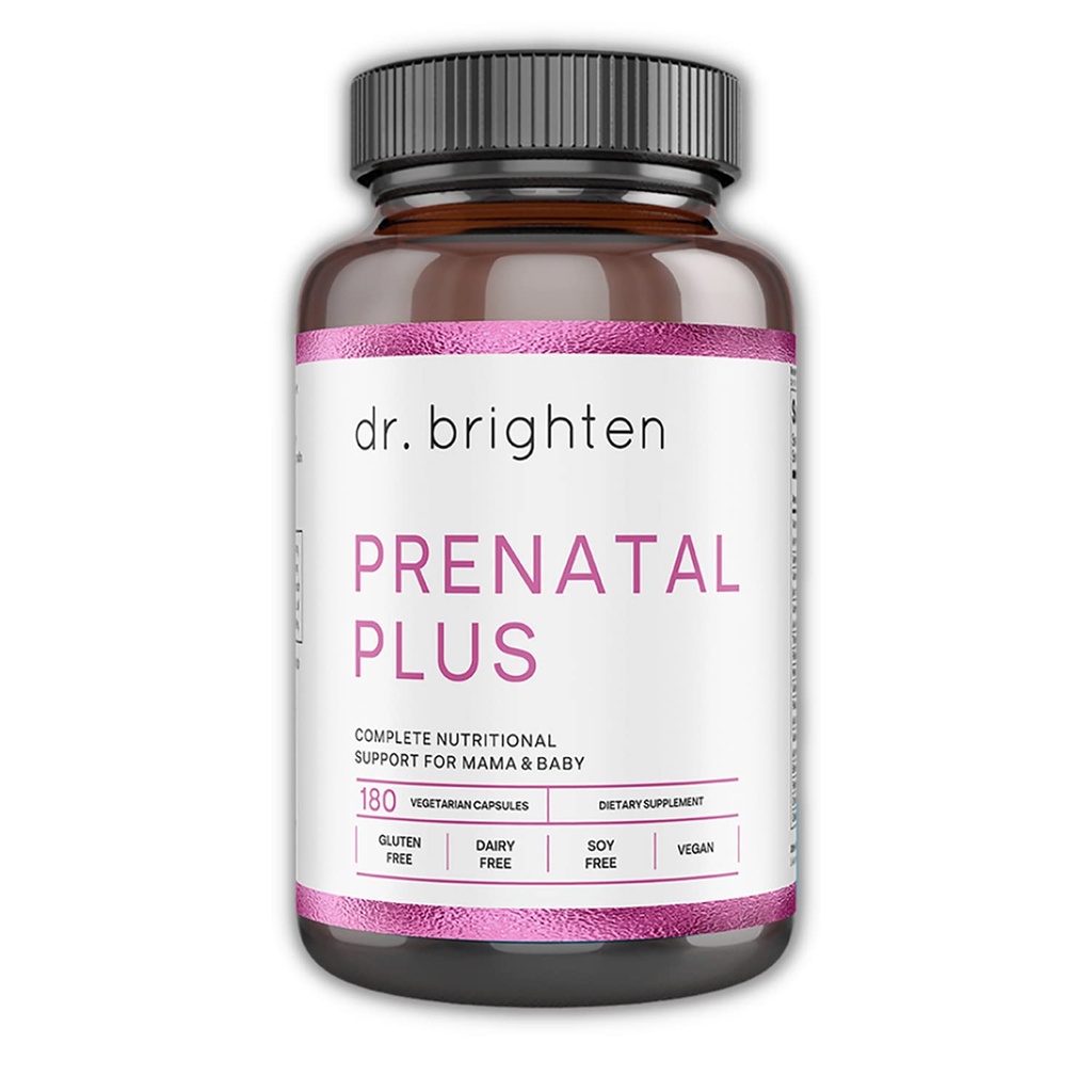 Dr. Brighten Prenatal Plus - Formulación de Mujeres, Vitaminas B Activas, Minerales, Antioxidantes para Madres Embarazadas o Enfermeras, No Gluten, No Soy - 180 cápsulas