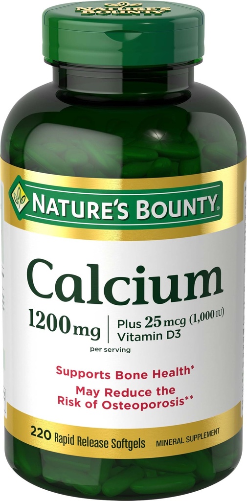 Bounty Calcium 1200 mg con vitamina D3, Bone Health & Immune Support, Vitamina D3 1000 UI, 220 Softgels