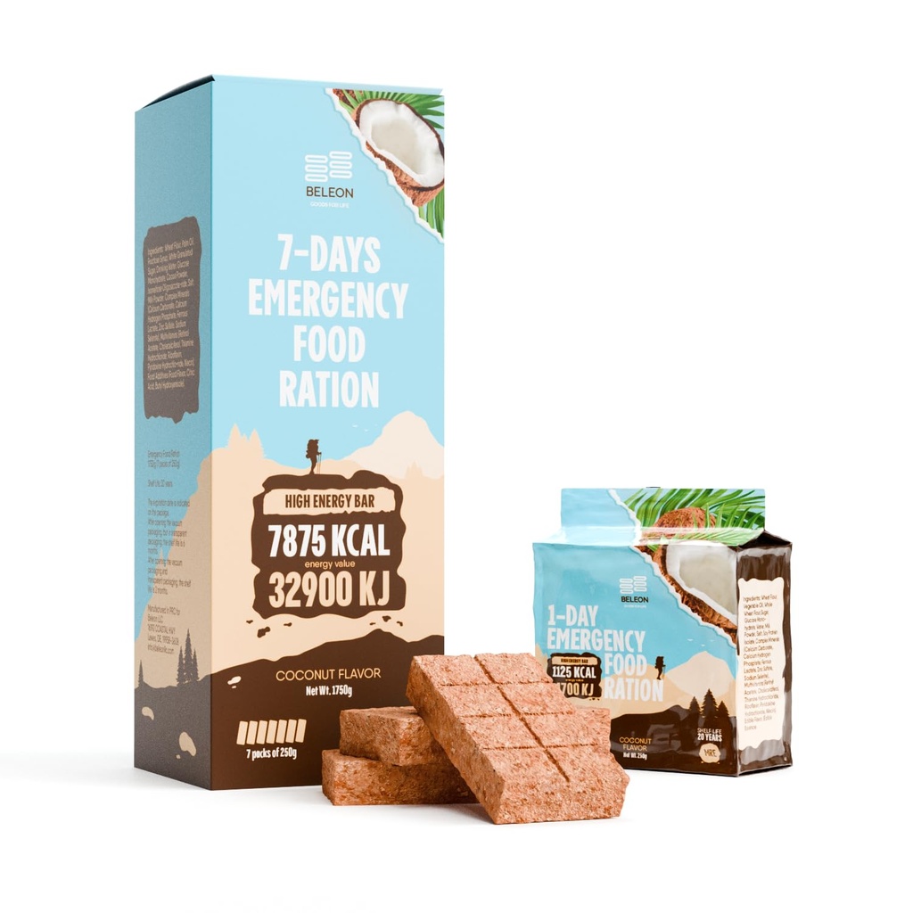 MRE Emergency Food Supply - 7-days Coconut Biscuit Bars MRE Meals Military 2024 Survival Kit - 20 años Shelf Life Camping Hiking Supplies