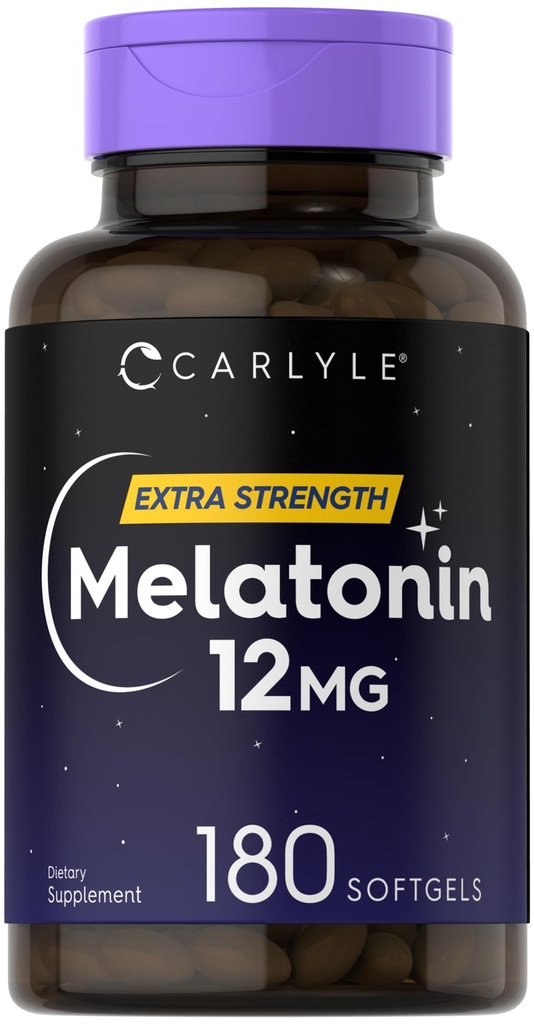 Carlyle Melatonin 12 mg  180 Softgel Capsules  durable Adult Extra Strength Support Suplemento Silencio Non-GMO, Gluten Free