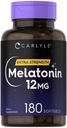 Carlyle Melatonin 12 mg  180 Softgel Capsules  durable Adult Extra Strength Support Suplemento Silencio Non-GMO, Gluten Free
