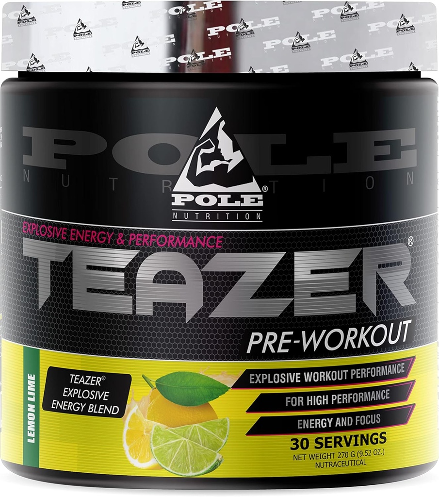 Pre-Workout Powder ← Flavoured, Maximum Performance Fórmula TENIDO 270 Gram, 30 Servir (Lím de limón)