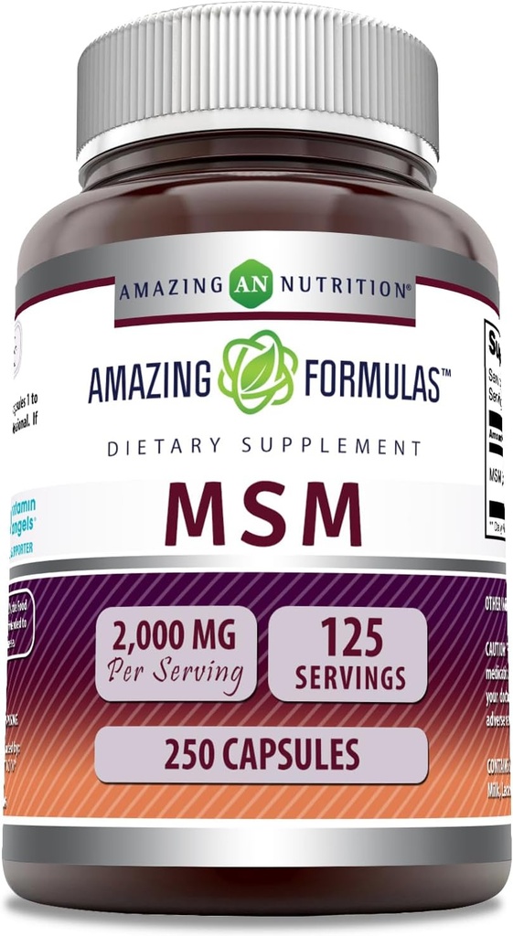 Fórmulas increíbles MSM (Methylsulfonylmethane) Suplemento Silencio 2000 Mg Por Serving Silencio Capsules Silencio No-GMO Silencio Gluten Free ← Made in USA (1 Pack, 250 Count)