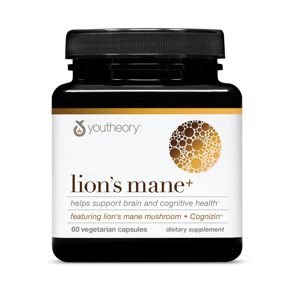 Youtheory Lion's Mane Plus - Suplemento de novio con Cognizin - Ofertas Focus &amp; Brain Support* - 60 cápsulas vegetarianas
