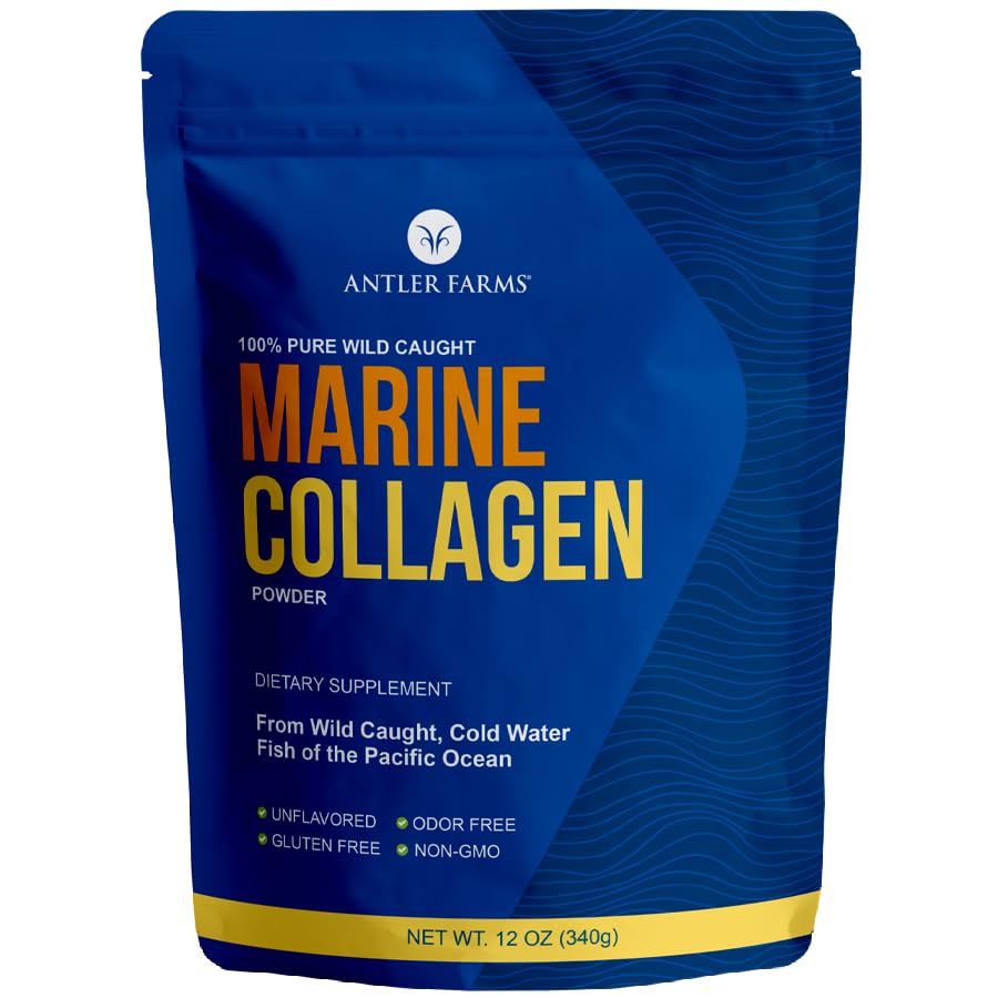 Antler Farms - 100% Pure, Clean Marine Collagen Powder de Wild Caught Pacific Snapper, 12 oz – Soluble en líquidos calientes o fríos, altamente biodisponibles, rápida absorción, sin sabor o olor