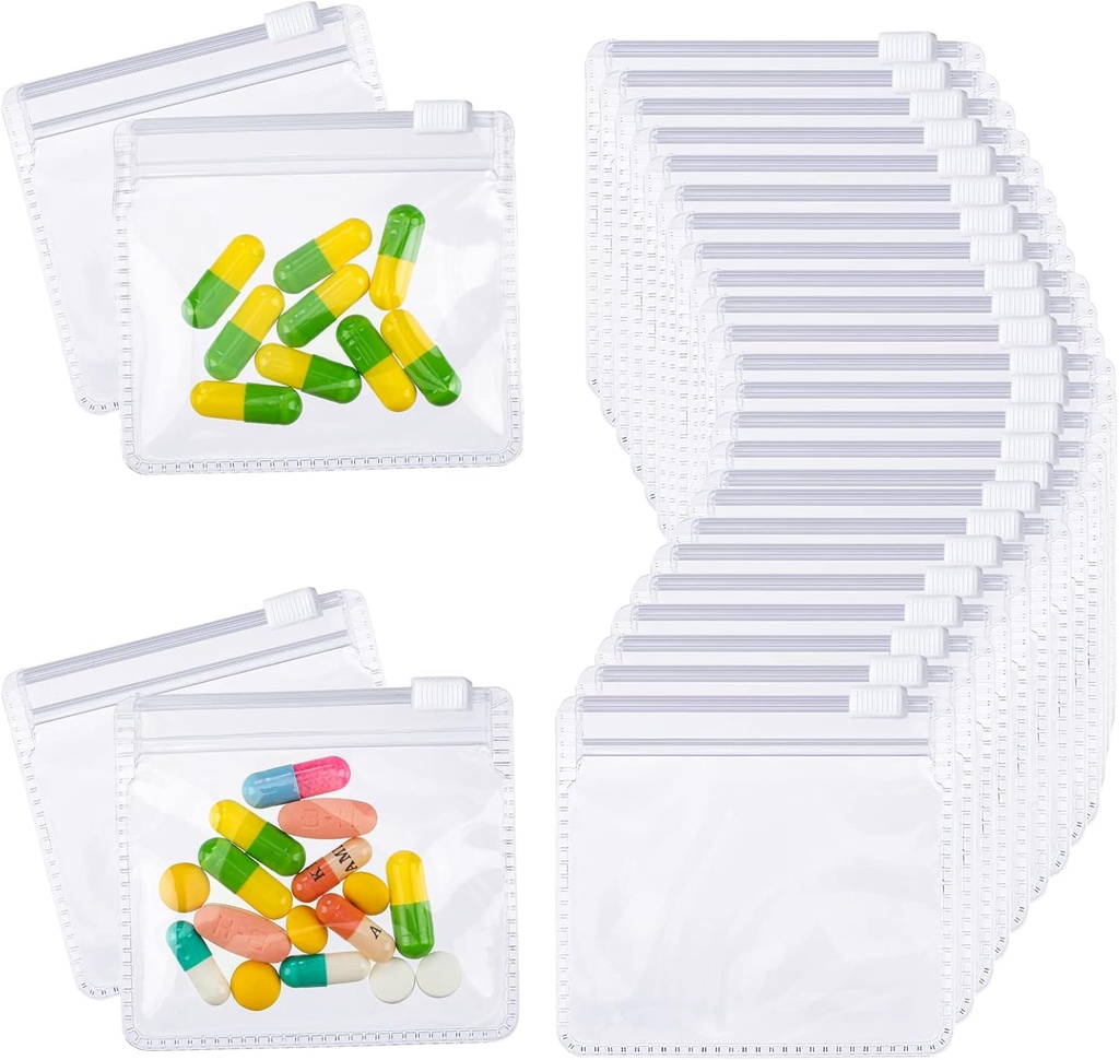 Nuanchu 200 piezas Pill Pouches Bags Set Reusable Zippered Pill Baggies Clear Plastic Self Sealing Travel Medicine Organizer Almacenamiento con Slide Lock for Medicine and Small Items