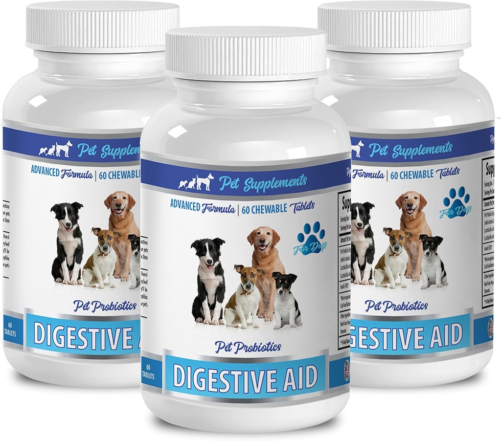 enzimas digestivas para perros 8 oz - DOG DIGESTIVE AID PROBIOTICS - NATURAL APPROACH - SOLUTION TO BAD BREATH AND GAS - COUNTER DIARRHEA - probióticos para perros usa - 3 Botellas (180 Treats)