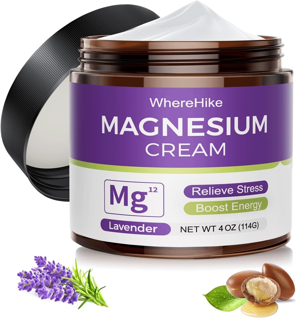 Crema natural de magnesio tópico para el sueño,Loción de magnesio nocturna para dolor y calambres de la pierna,Relajación muscular,Calma, Hidratación profunda para el cuidado de la piel.(Lavanda)