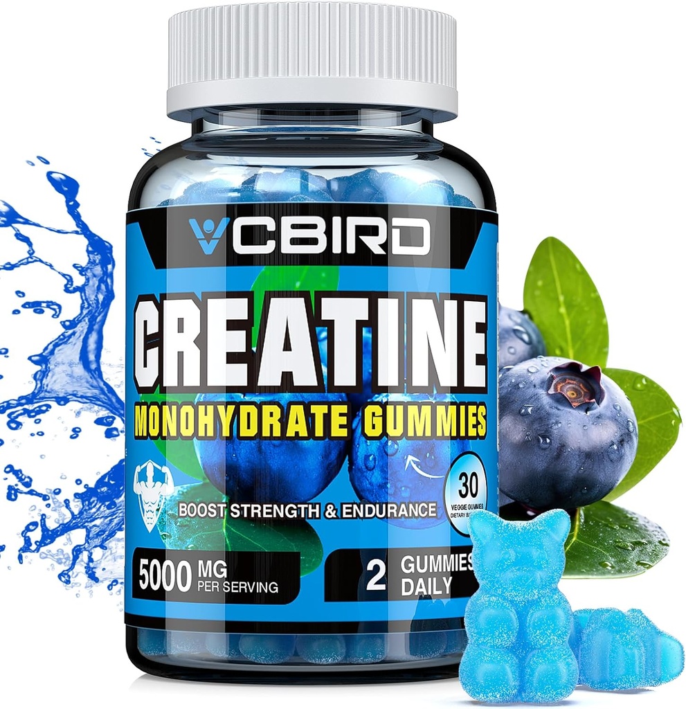Creatine Monohydrate 5g Por Serving, No Sugar Creatine Supplements Support for Strength, Performance, Energy, Recovery, Gluten-Free Creatine for Women and Men, Blueberry Flavor (30 Gummies108)