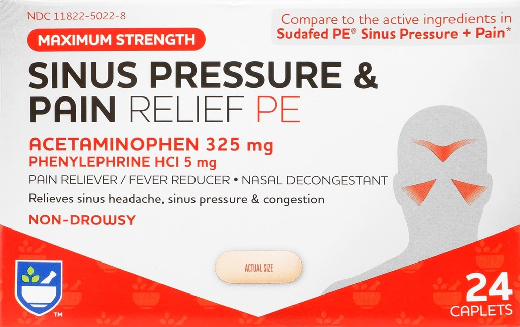 Rite Aid Sinus Pressure and Pain Reliever PE, Non-Drowsy - 24 Tablets  Sinus Relief ← Nasal Decongestant ← Medicina Fría para adultos ← Alergía Medicamento ← Alivio de la alergia Silencioso
