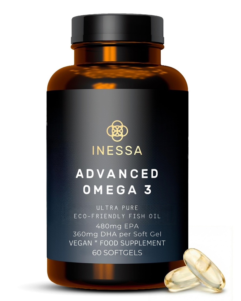 Omega 3 Fish Oil 1200mg (480mg EPA/360mg DHA per Capsule) High Strength, Ultra Pure, Eco Friendly 60 Capsules, 2 Months Supply. GMP &amp; Friends of The Sea Certification