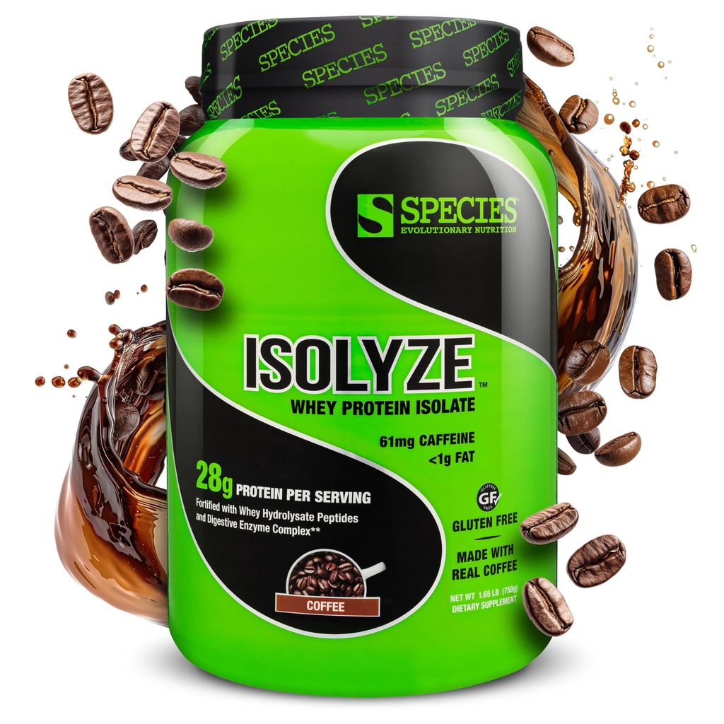 Especies Nutrición Isolyze Whey Protein Powder, 100% Whey Isolate for Muscle Building, 27.5g Protein Por Scoop, No Sugar & Low Fat (Coffee, 22 Servings)