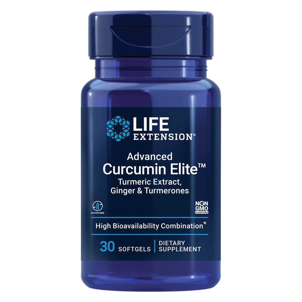 Ampliación de vida Curcumina avanzada Elite Turmeric Extract, Ginger & Turmerones – para el apoyo a la salud de inflamación y la salud cerebral cardiovascular – Gluten-Free, Non-GMO – 30 Softgels